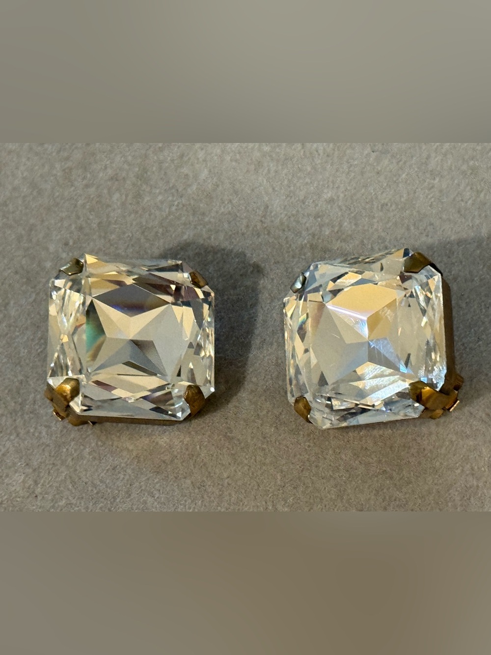 Clear Square Crystal Stud Earrings - Gold Prongs